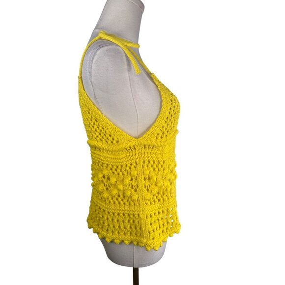 2/$30 ZARA XS Yellow Crochet Knit Cotton Tank Top With Adjustable Tie Straps - Picture 9 of 14